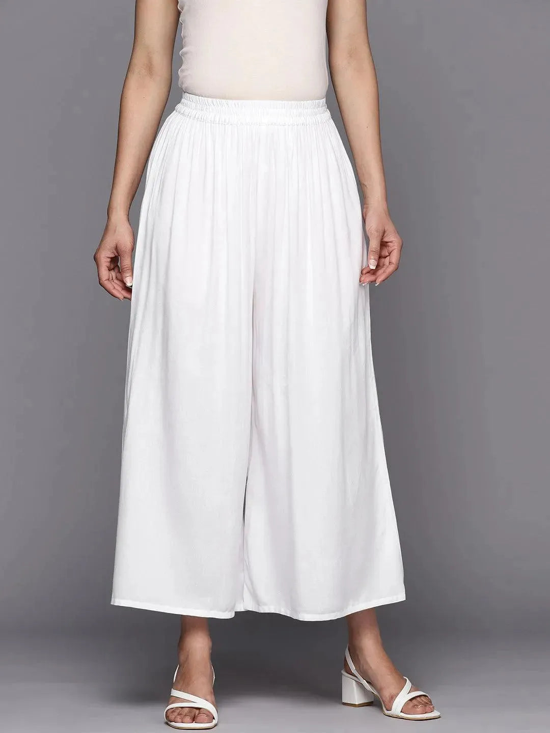 Libas White Solid Rayon Palazzos