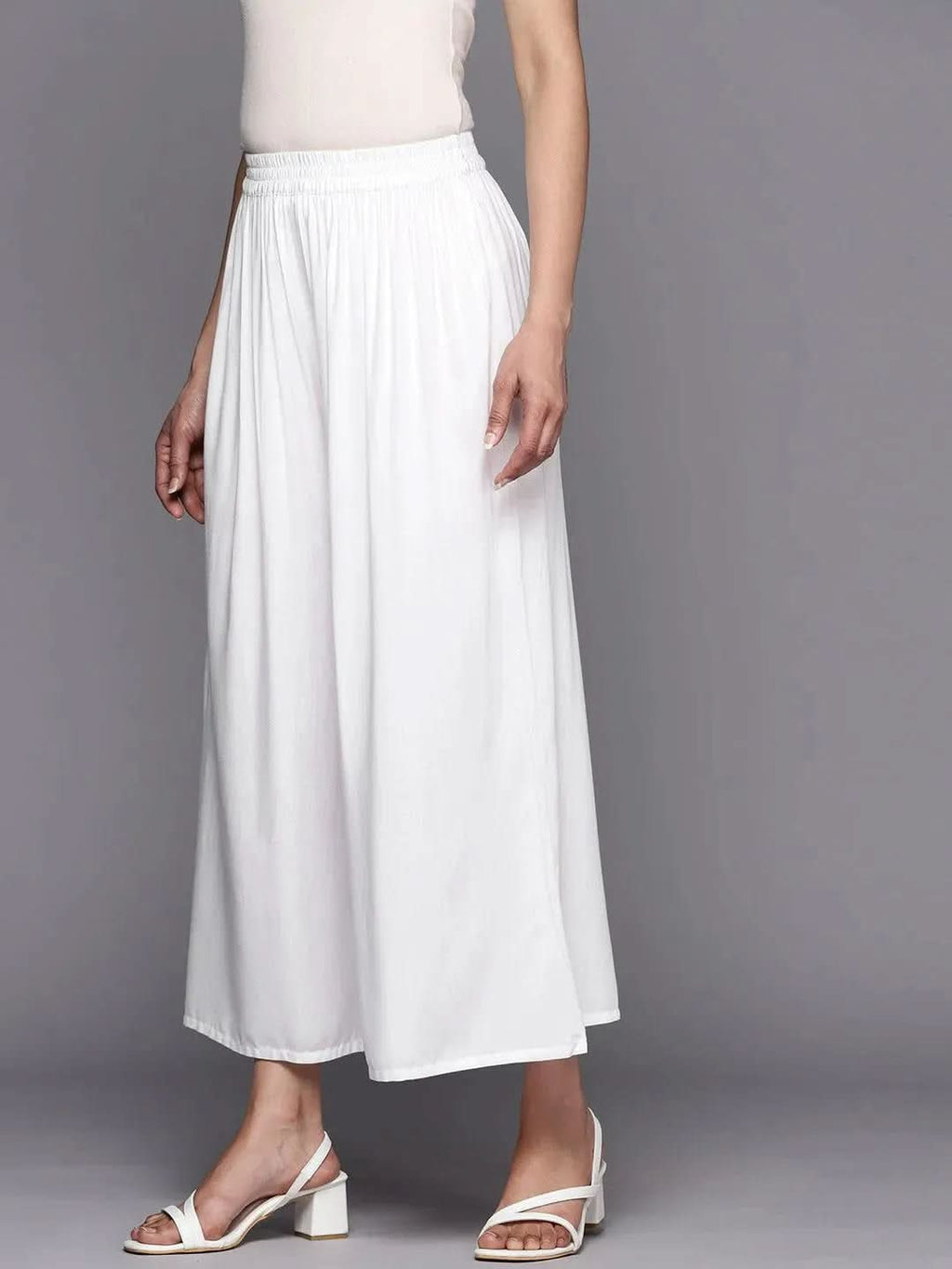 Libas White Solid Rayon Palazzos