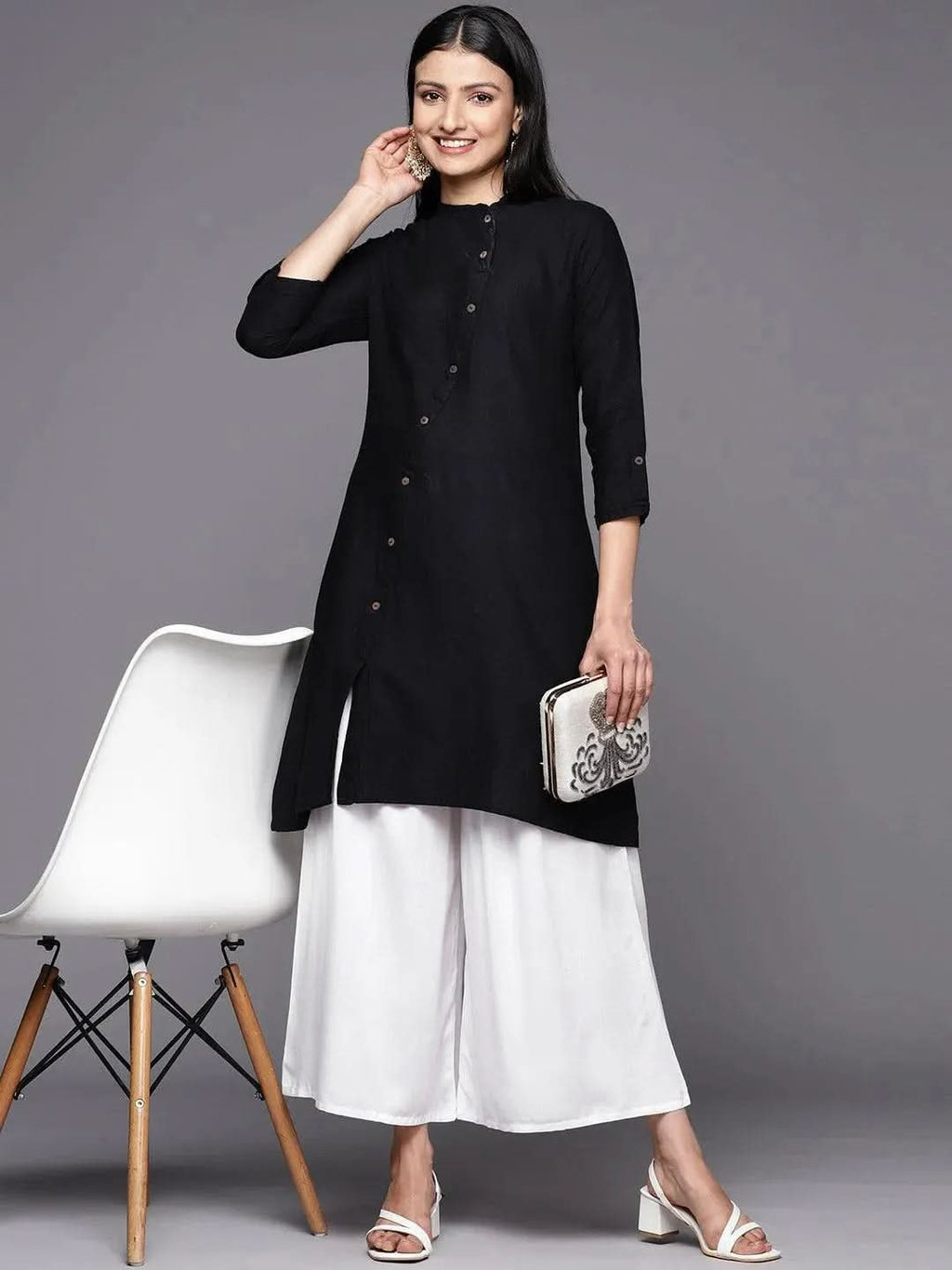 Libas White Solid Rayon Palazzos