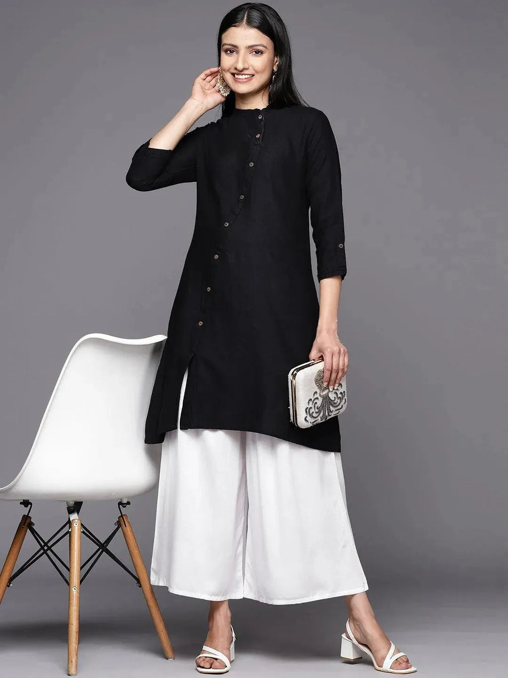 Libas White Solid Rayon Palazzos