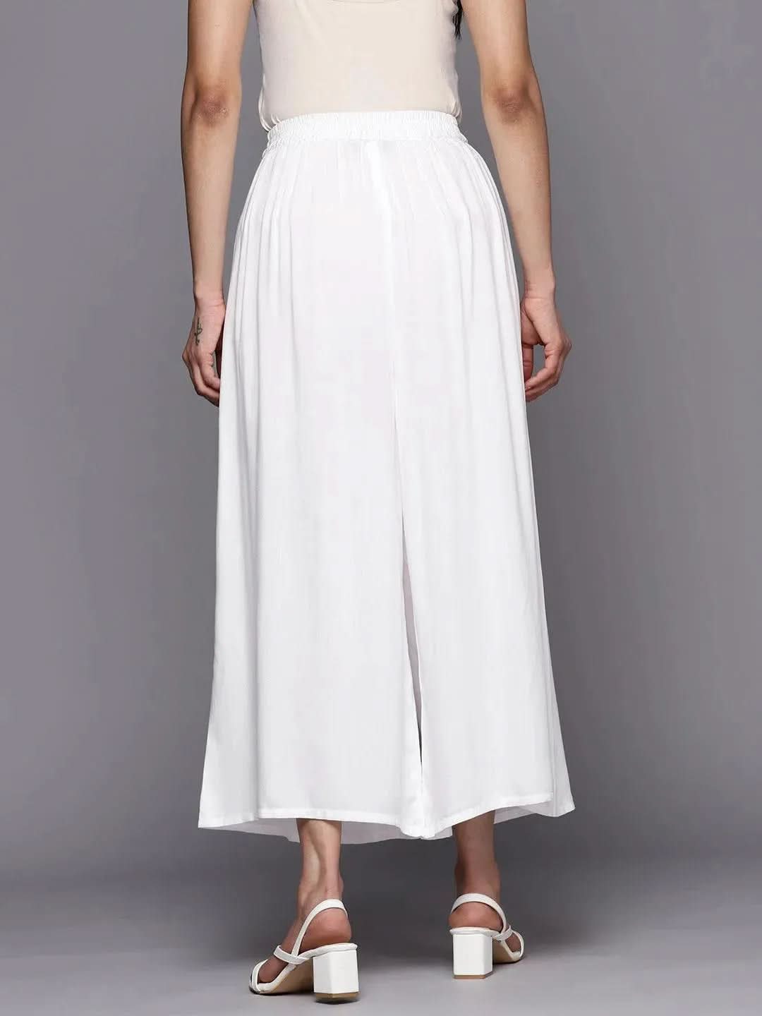Libas White Solid Rayon Palazzos