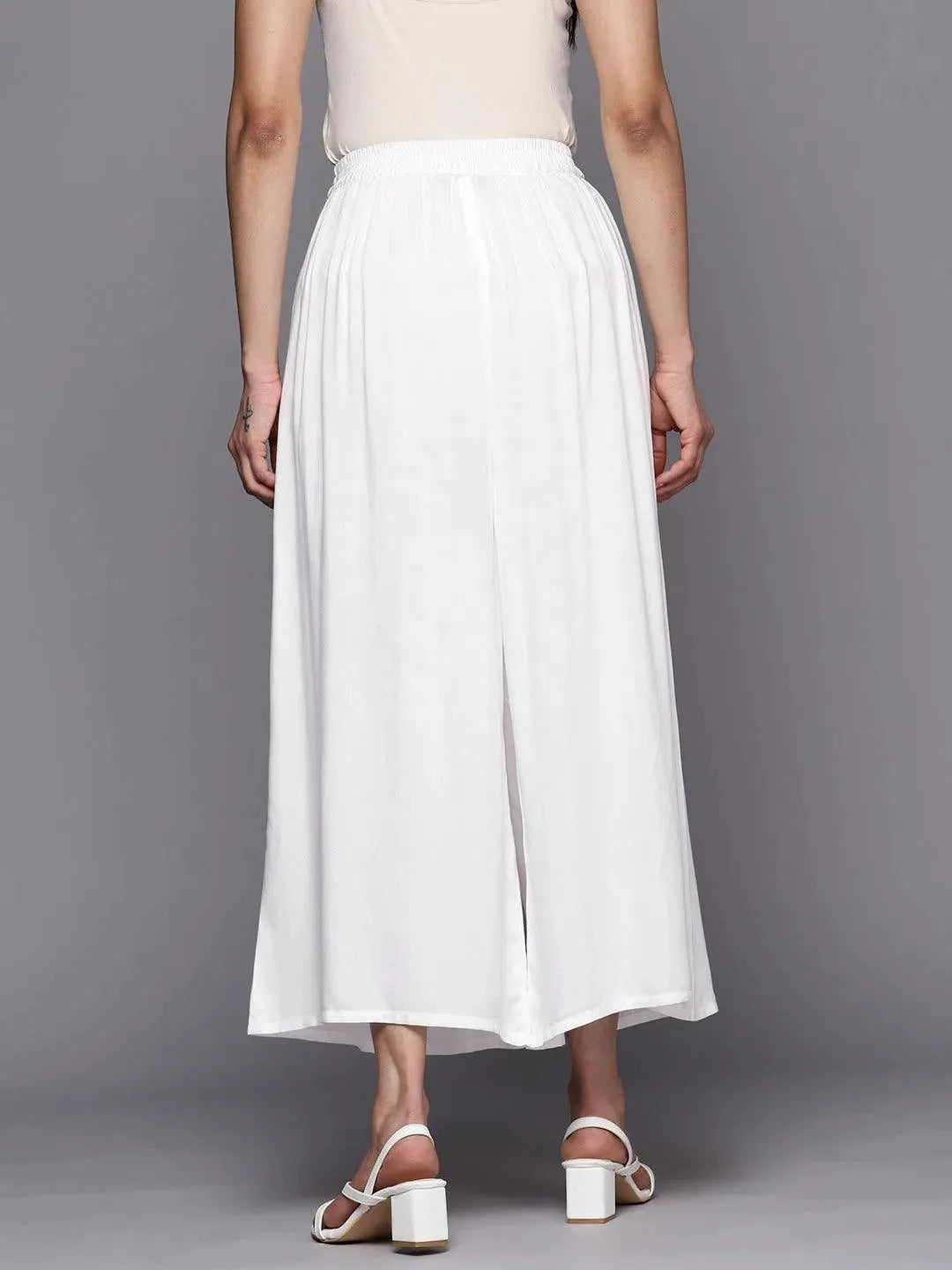 Libas White Solid Rayon Palazzos