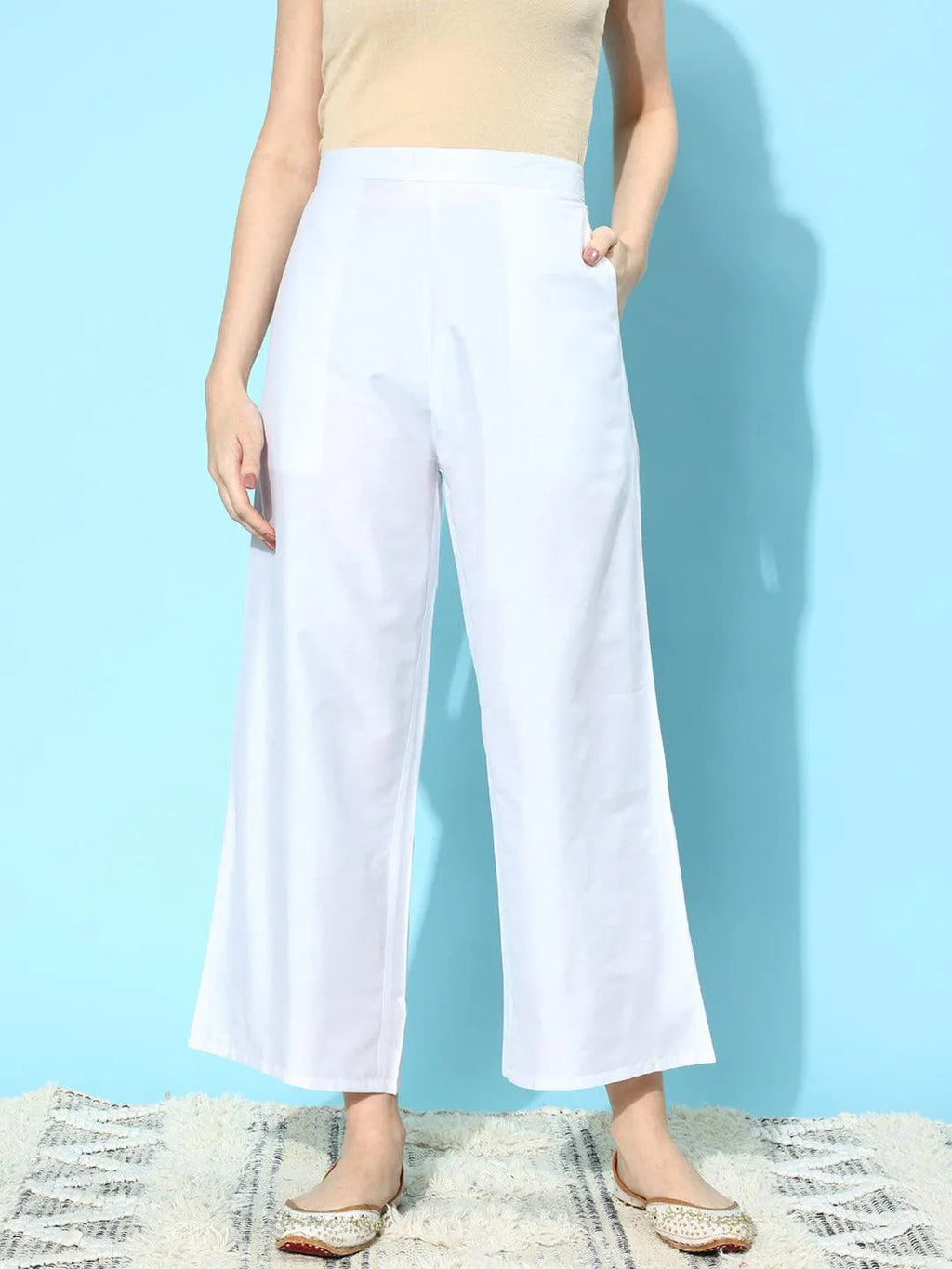 Libas White Solid Silk Palazzos