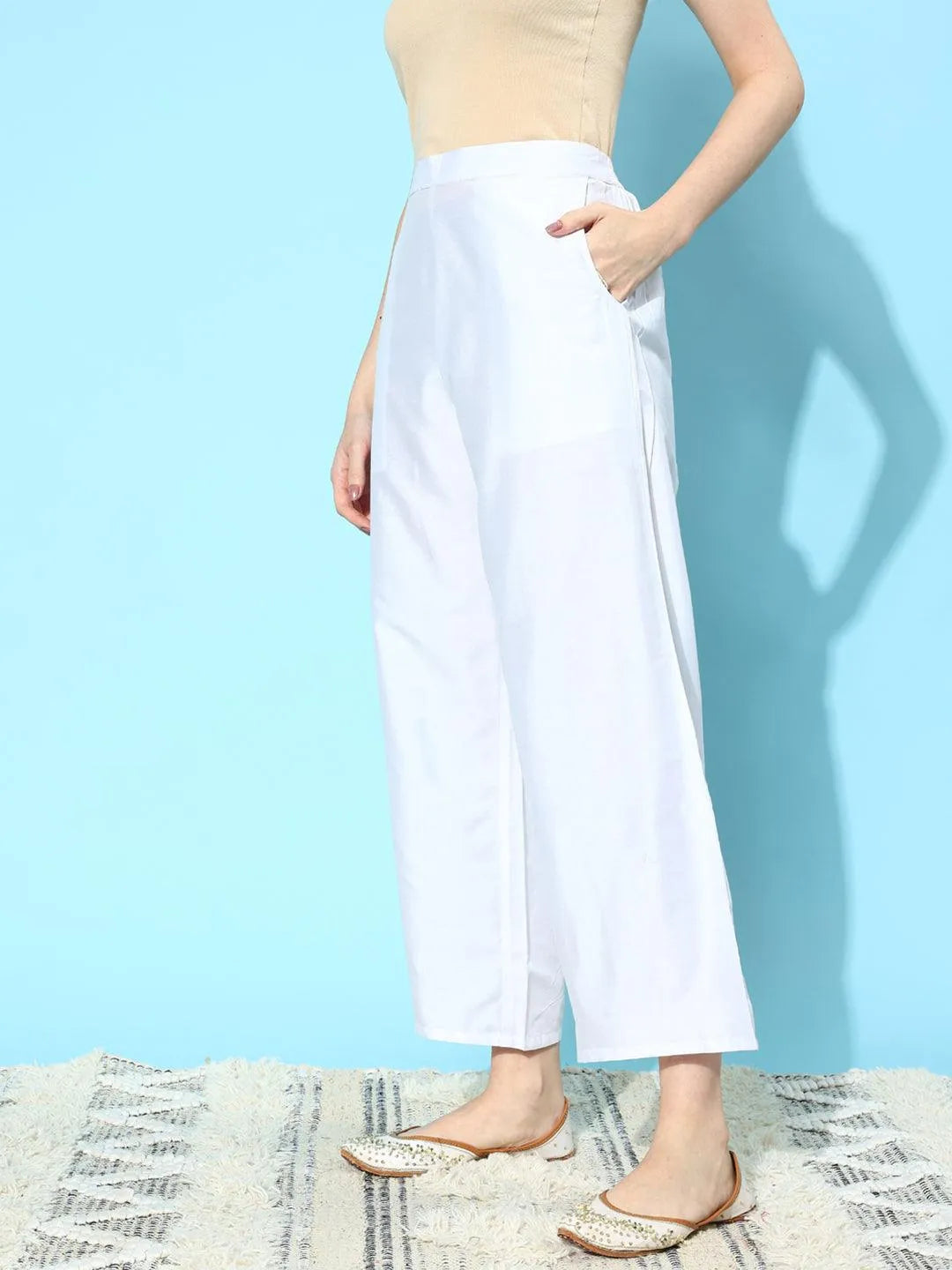 Libas White Solid Silk Palazzos