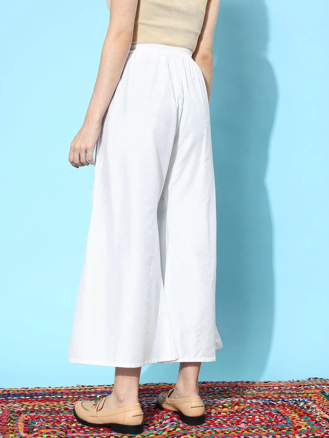 Libas White Solid Silk Palazzos