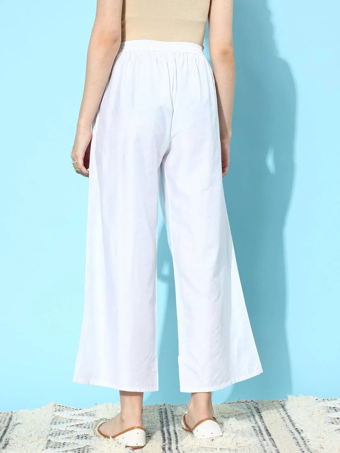 Libas White Solid Silk Palazzos