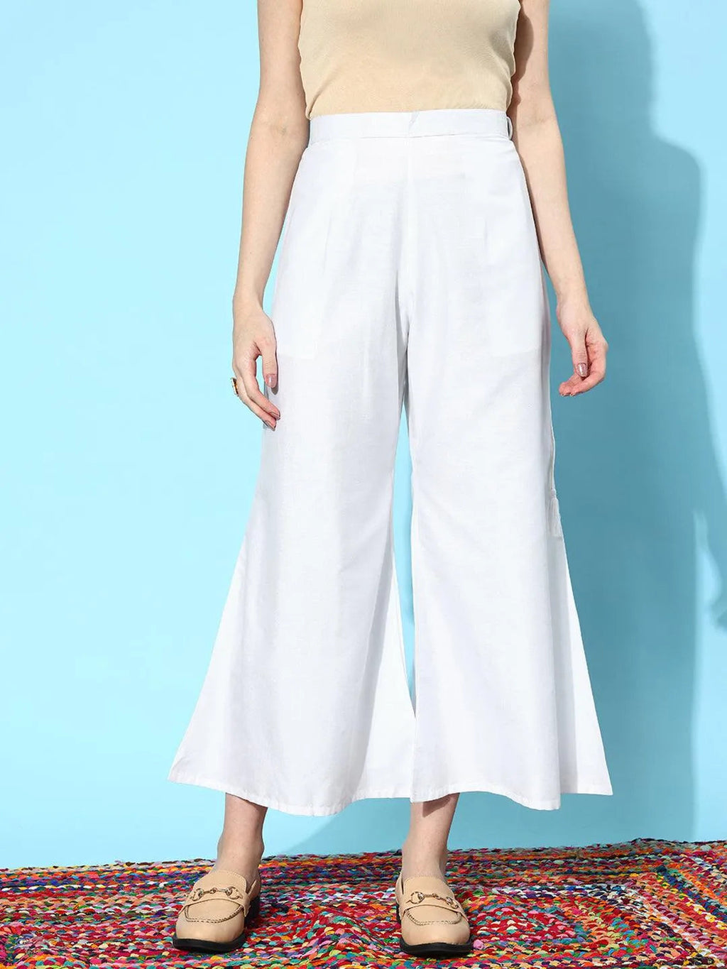 Libas White Solid Silk Palazzos