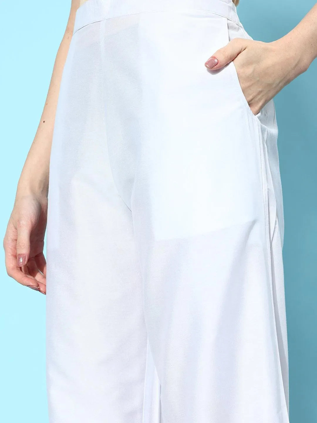 Libas White Solid Silk Palazzos