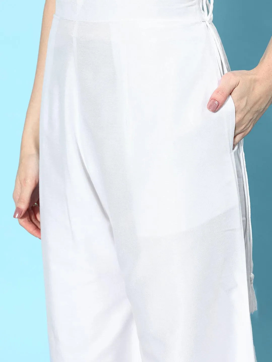 Libas White Solid Silk Palazzos