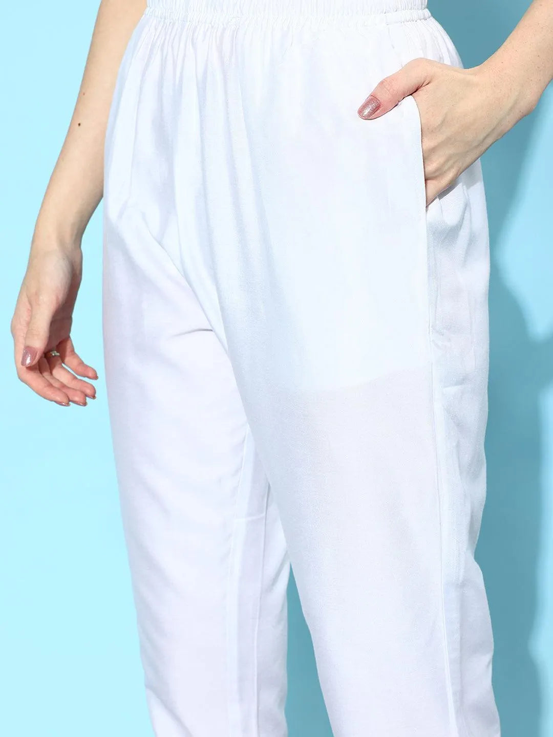 Libas White Solid Silk Trousers