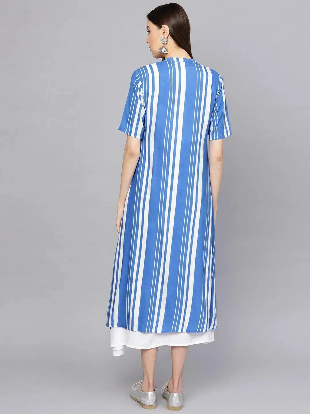 Libas White Striped Cotton Dress With Jacket