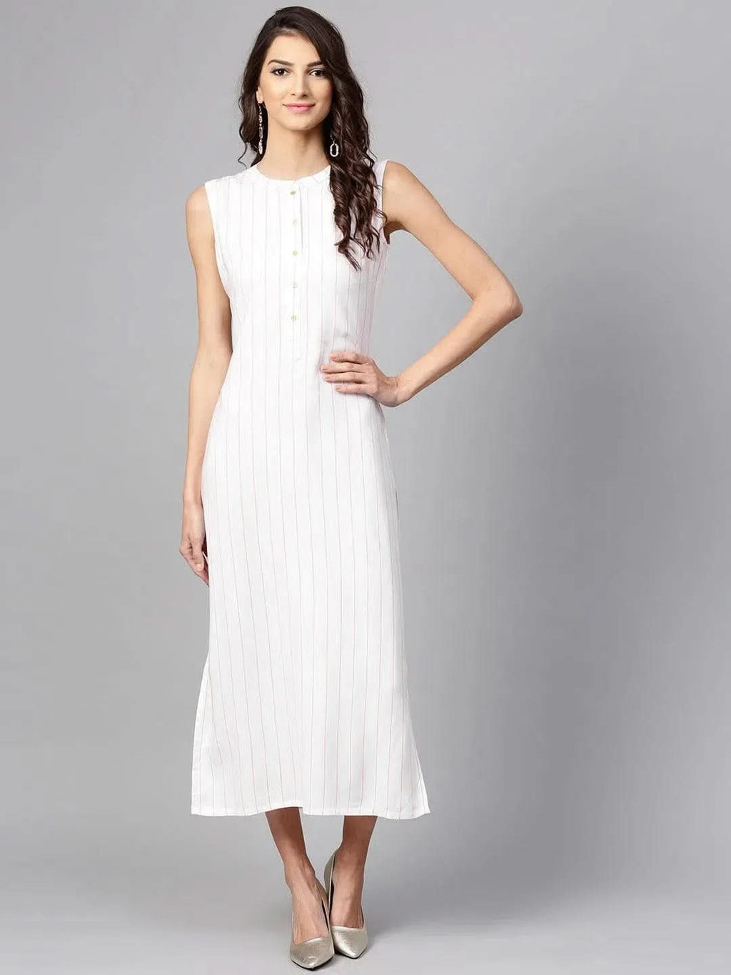Libas White Striped Rayon Dress With Jacket