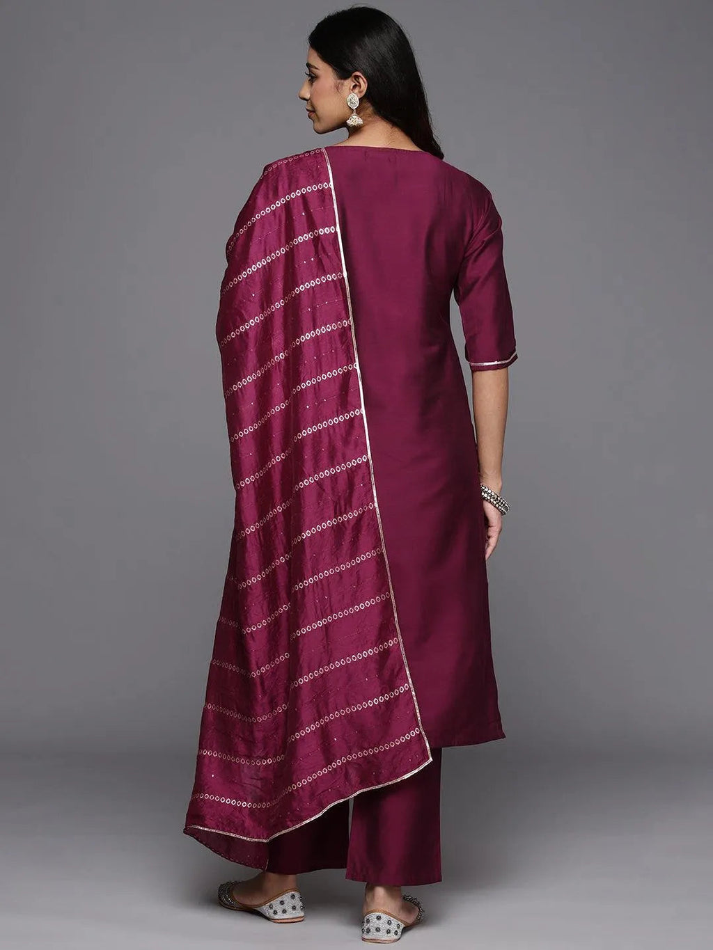 Gerua Wine Yoke Design Silk Blend Straight Suit With Dupatta