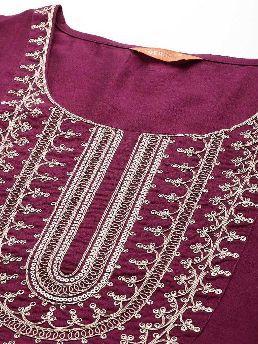 Gerua Wine Yoke Design Silk Blend Straight Suit With Dupatta