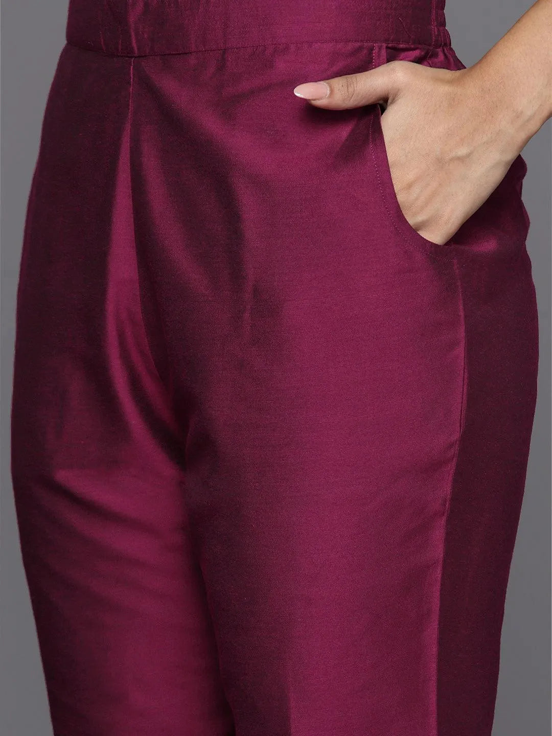 Gerua Wine Yoke Design Silk Blend Straight Suit With Dupatta