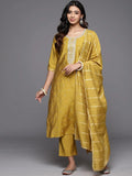 Gerua Yellow Embroidered Silk Blend Straight Suit With Dupatta
