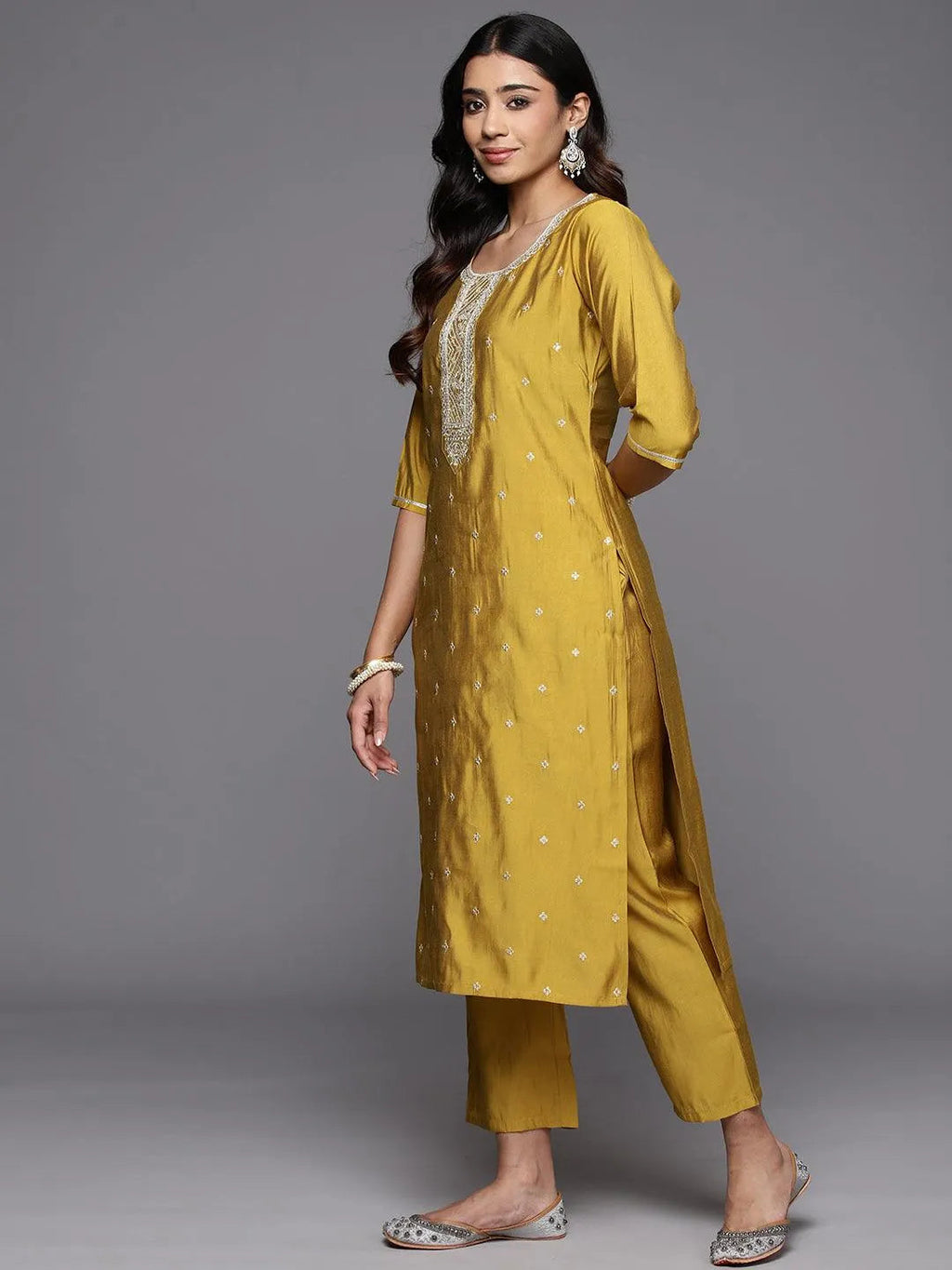 Gerua Yellow Embroidered Silk Blend Straight Suit With Dupatta