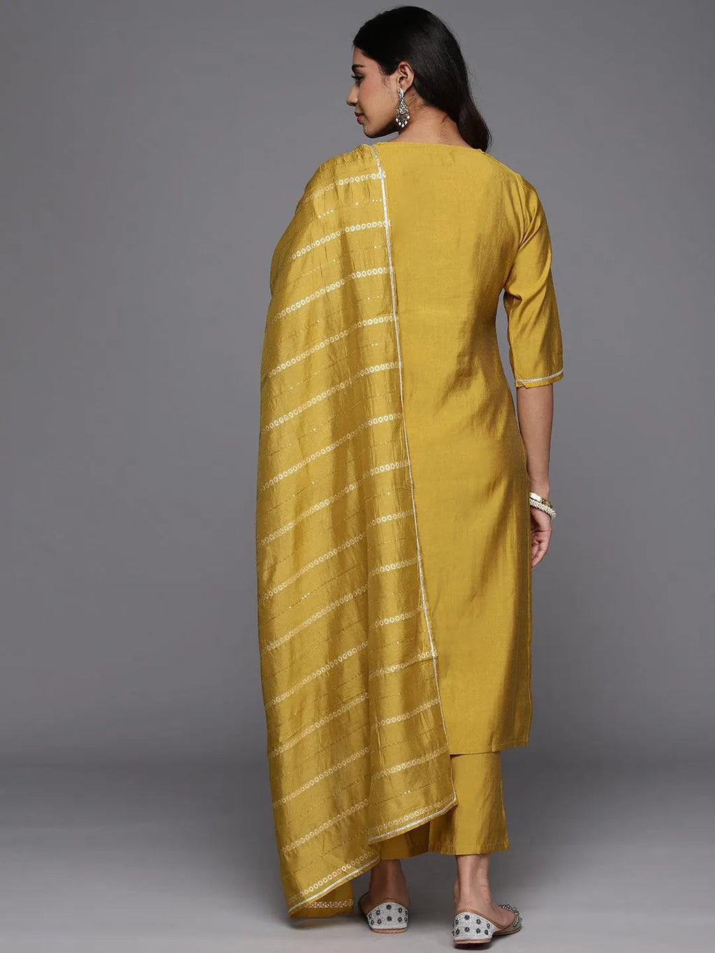 Gerua Yellow Embroidered Silk Blend Straight Suit With Dupatta