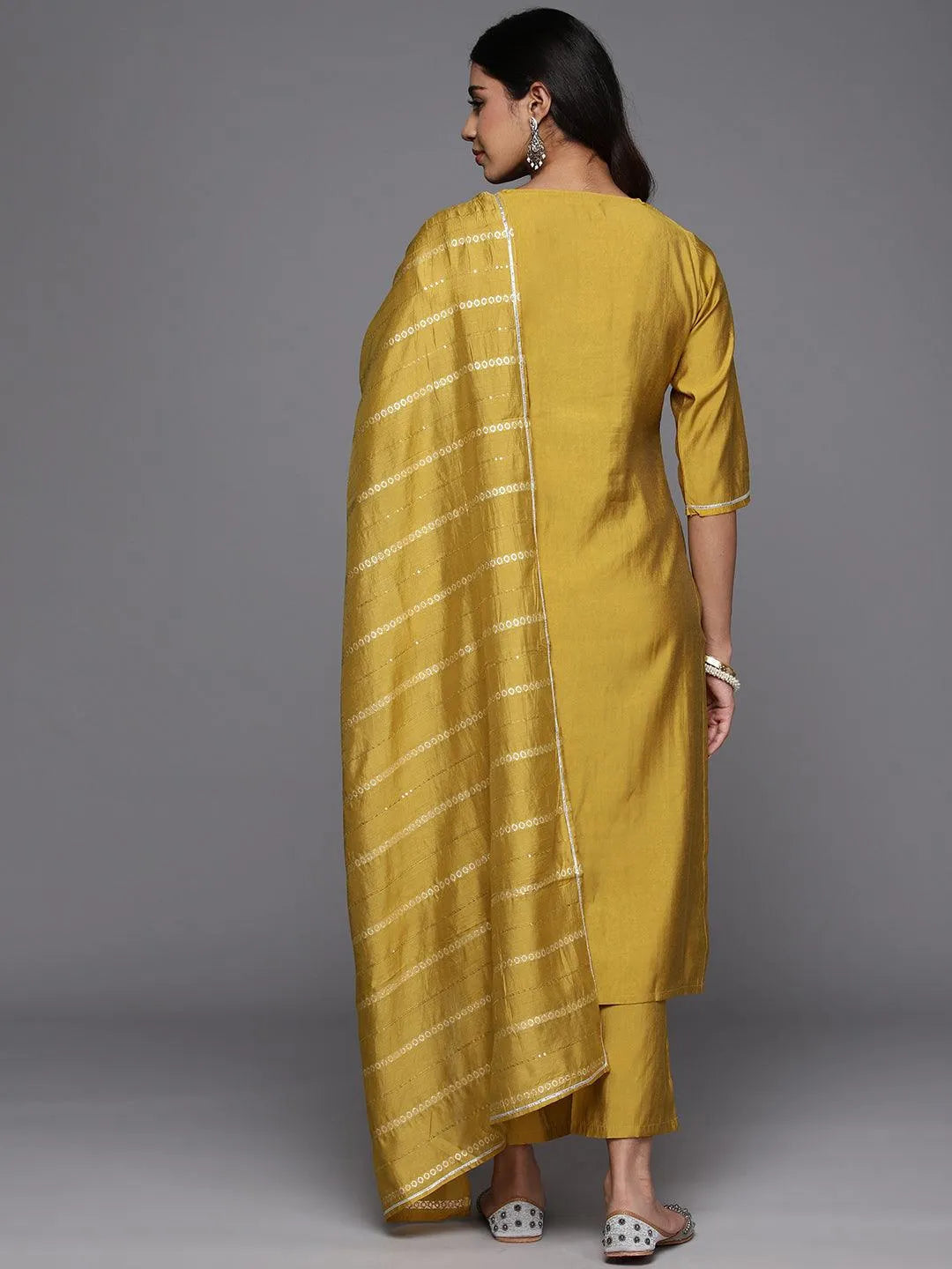 Gerua Yellow Embroidered Silk Blend Straight Suit With Dupatta
