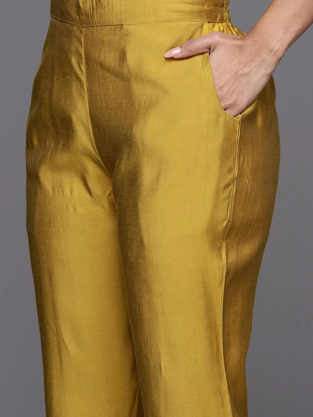 Gerua Yellow Embroidered Silk Blend Straight Suit With Dupatta