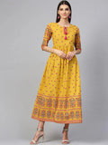 Libas Yellow Printed Cotton Dress