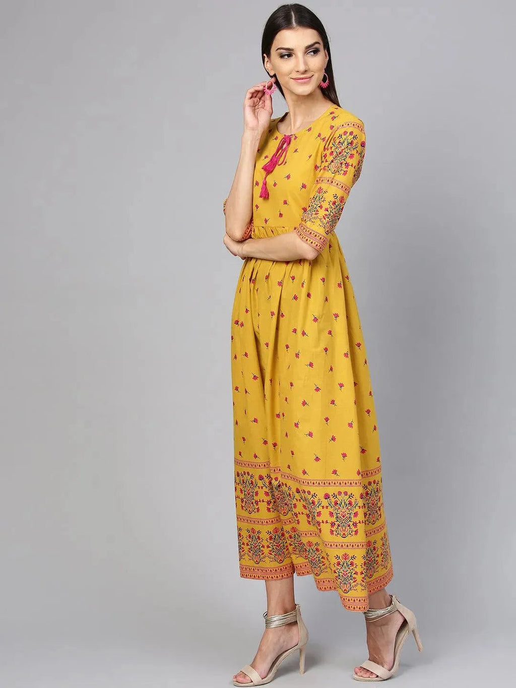 Libas Yellow Printed Cotton Dress