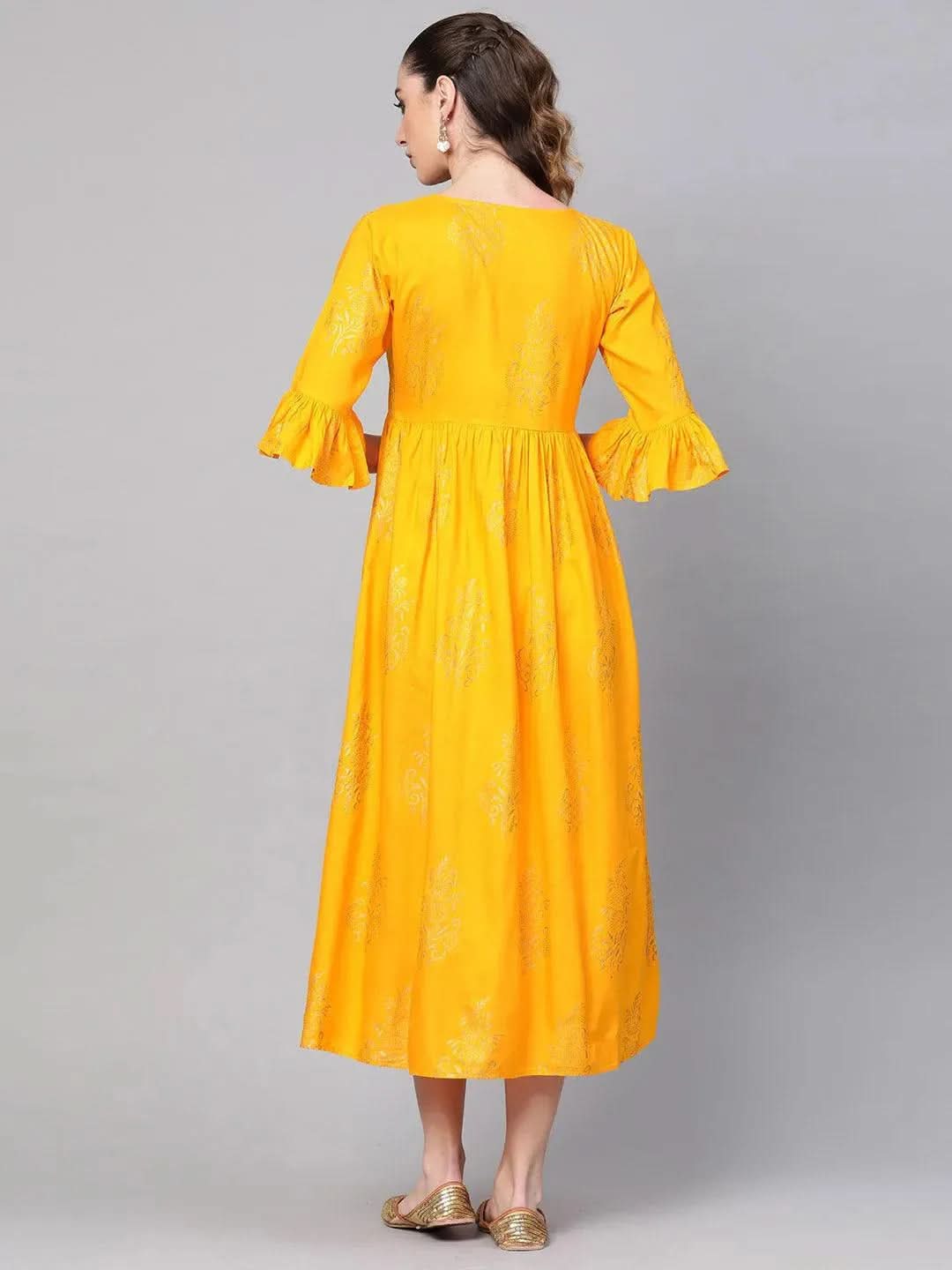 Libas Yellow Printed Cotton Dress