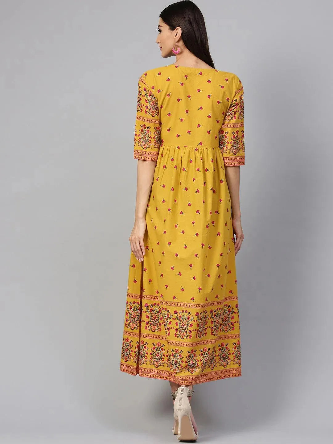 Libas Yellow Printed Cotton Dress