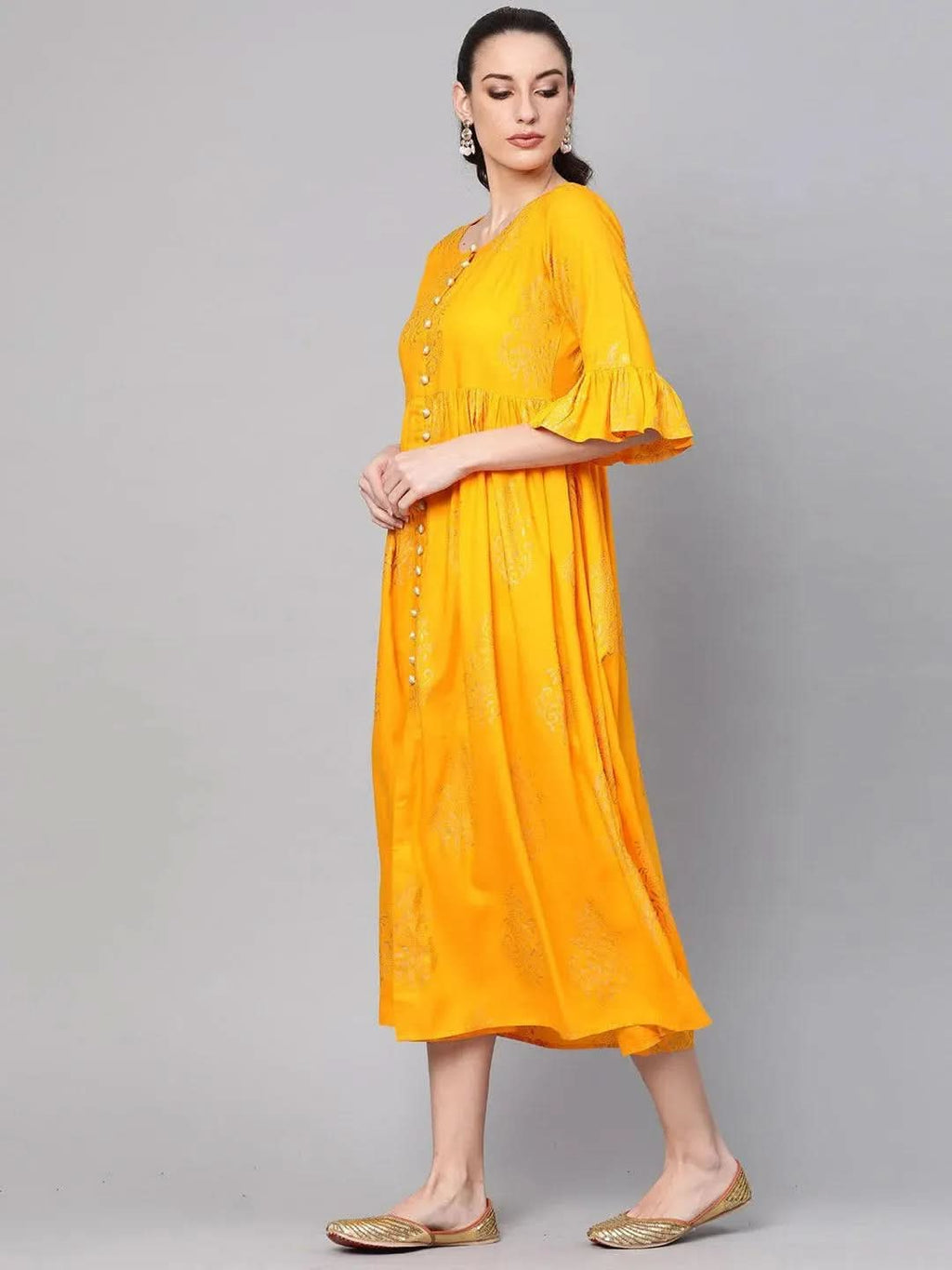 Libas Yellow Printed Cotton Dress