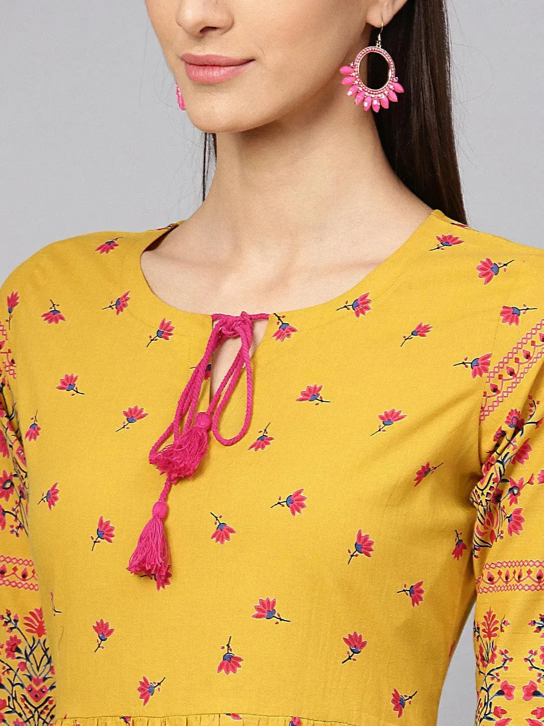 Libas Yellow Printed Cotton Dress