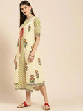 Libas Yellow Printed Cotton Dress With Jacket