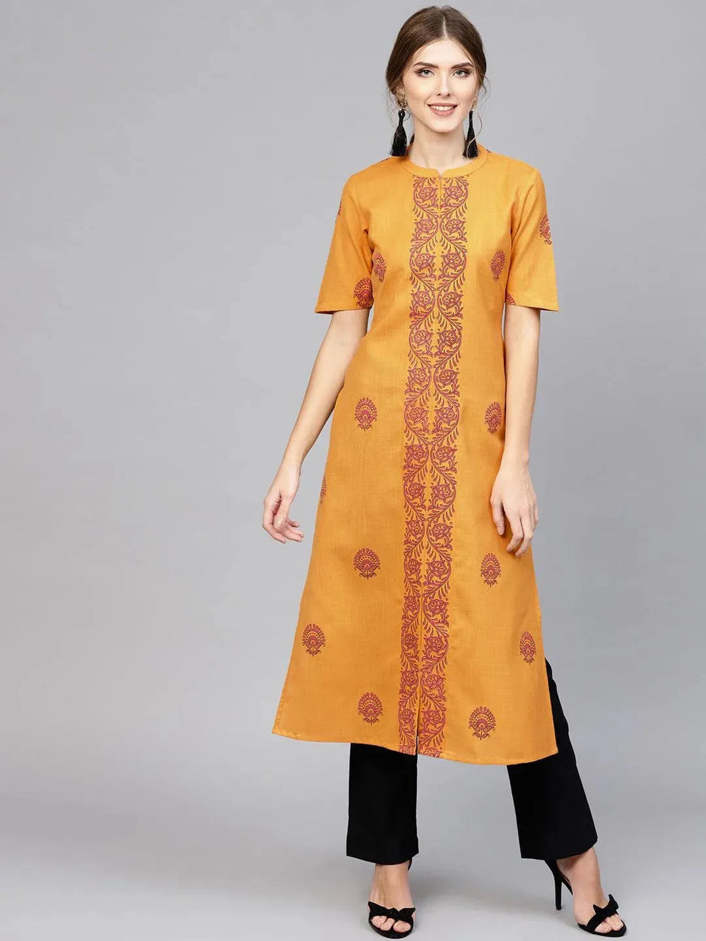 Libas Yellow Printed Cotton Kurta