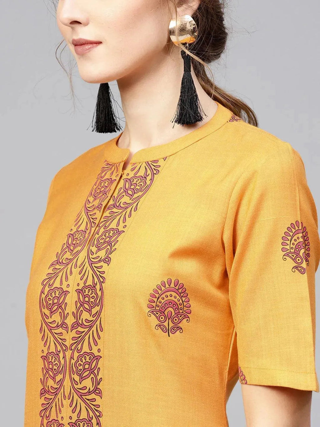 Libas Yellow Printed Cotton Kurta