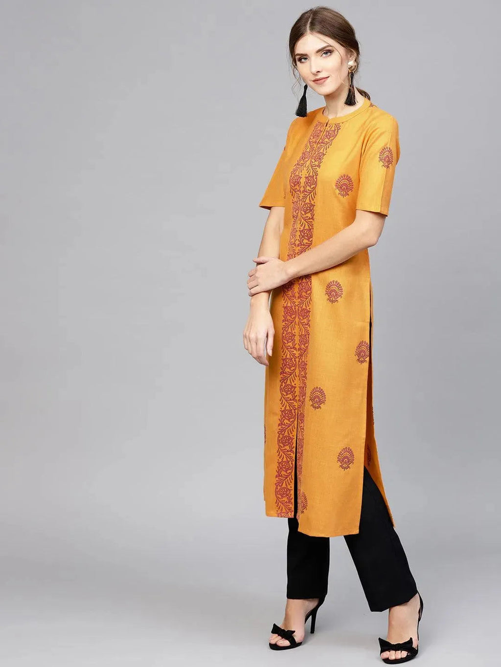 Libas Yellow Printed Cotton Kurta
