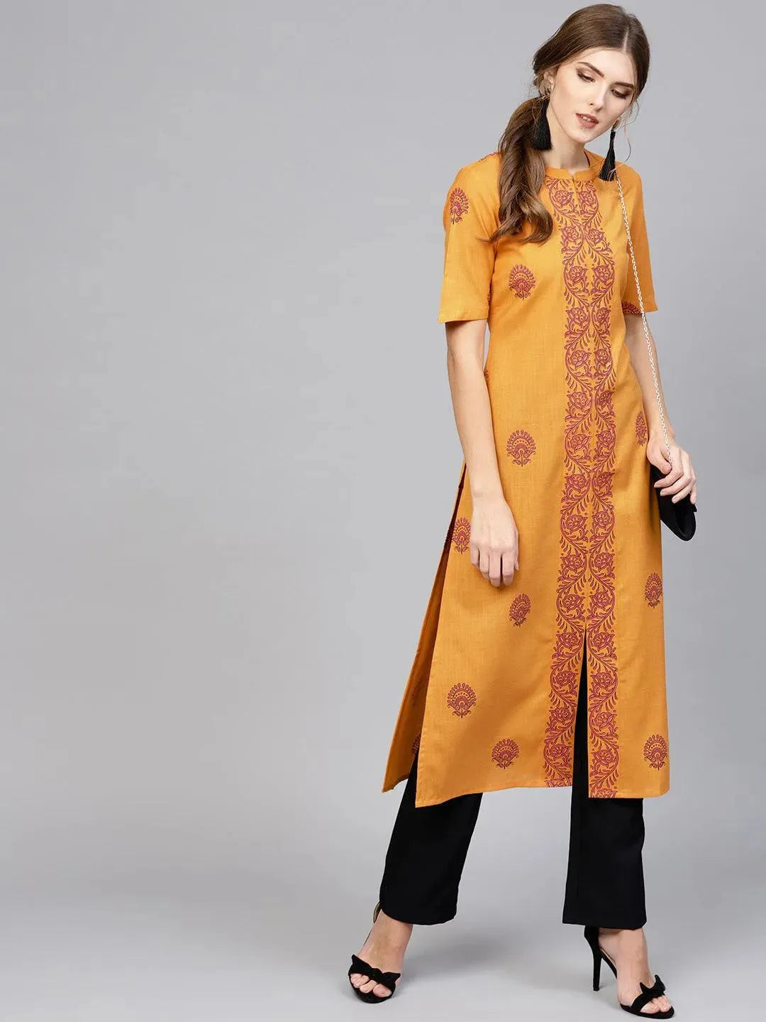 Libas Yellow Printed Cotton Kurta
