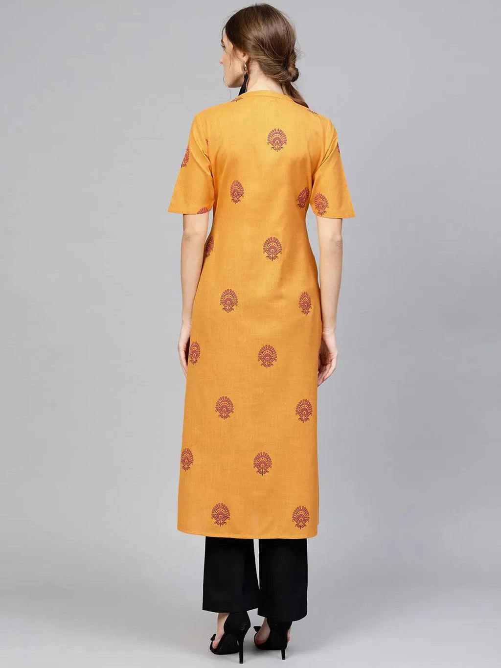 Libas Yellow Printed Cotton Kurta