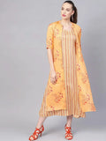 Libas Yellow Printed Rayon Dress With Jacket