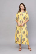 Libas Yellow Printed Rayon Dress With Jacket