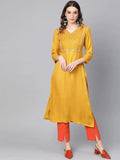 Libas Yellow Printed Rayon Kurta