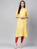 Libas Yellow Printed Rayon Kurta