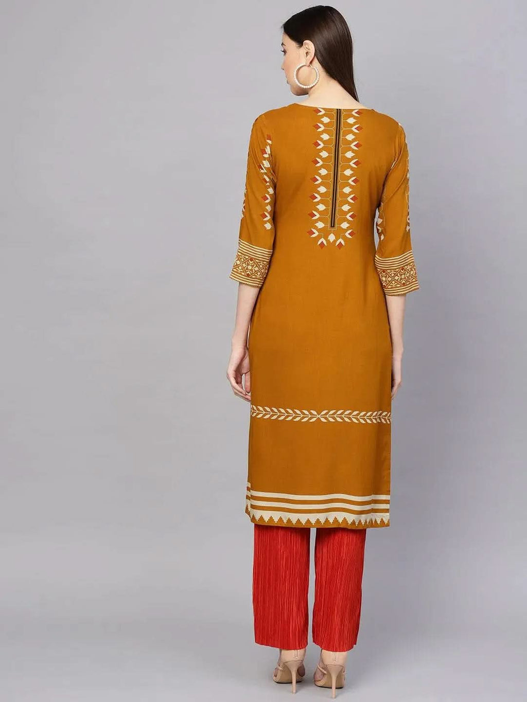 Libas Yellow Printed Rayon Kurta