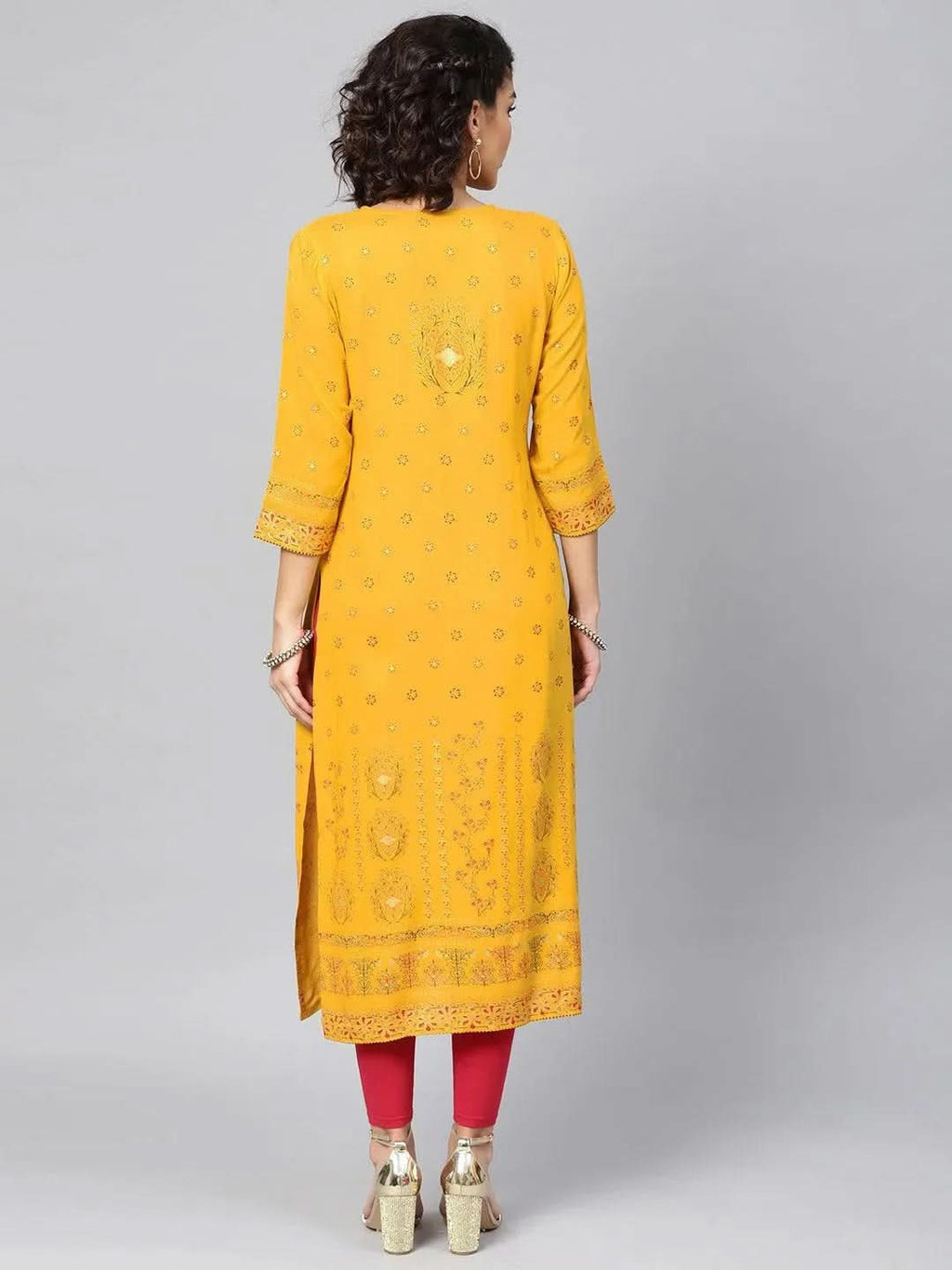 Libas Yellow Printed Rayon Kurta