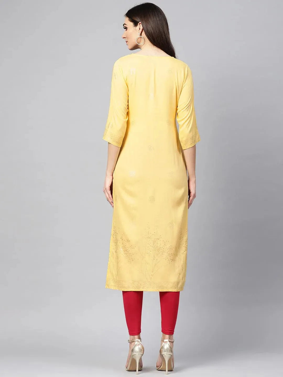 Libas Yellow Printed Rayon Kurta
