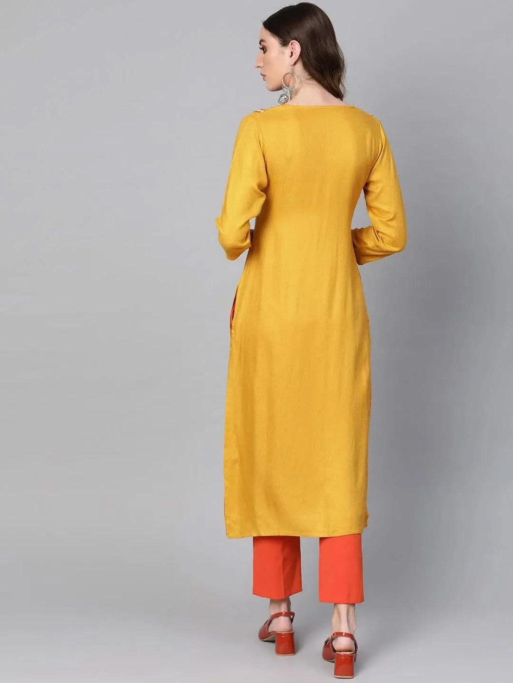 Libas Yellow Printed Rayon Kurta