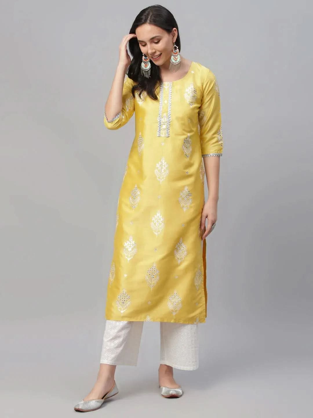 Libas Yellow Printed Shantoon Kurta