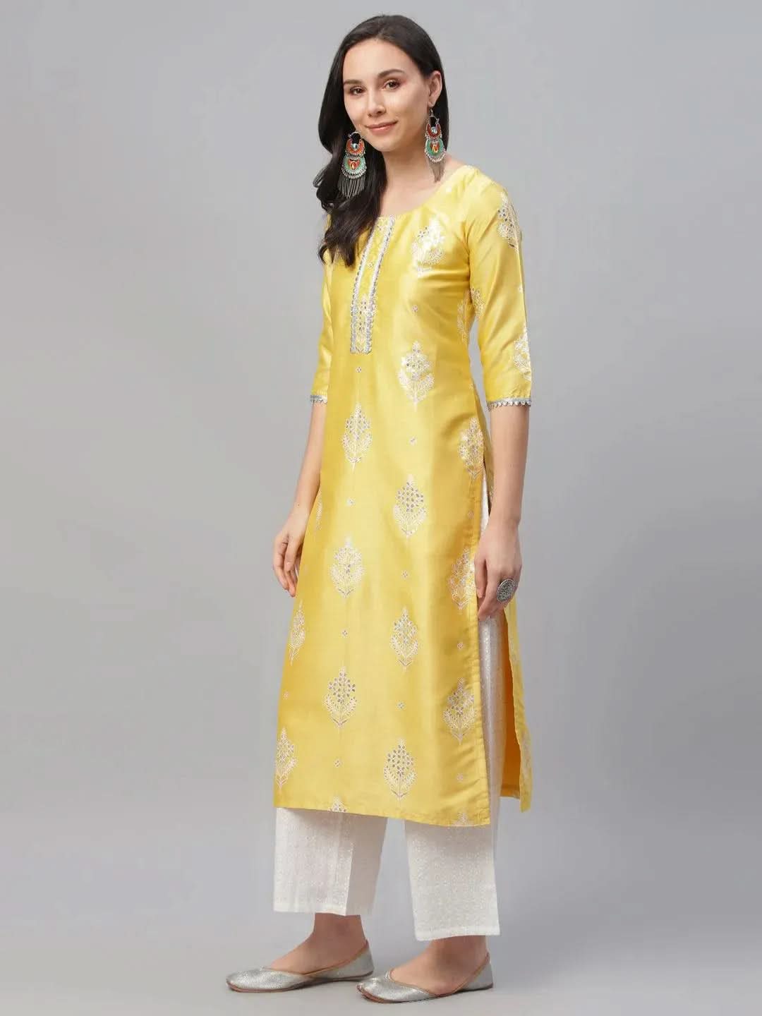Libas Yellow Printed Shantoon Kurta