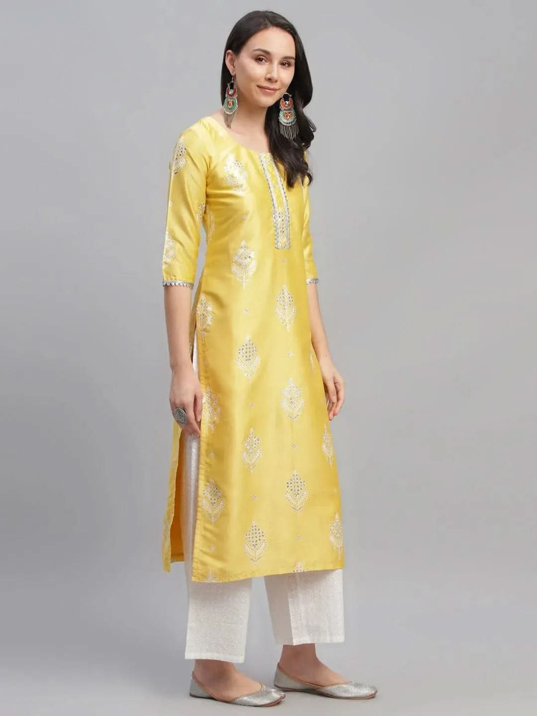 Libas Yellow Printed Shantoon Kurta