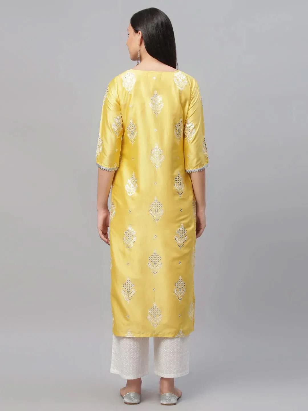Libas Yellow Printed Shantoon Kurta