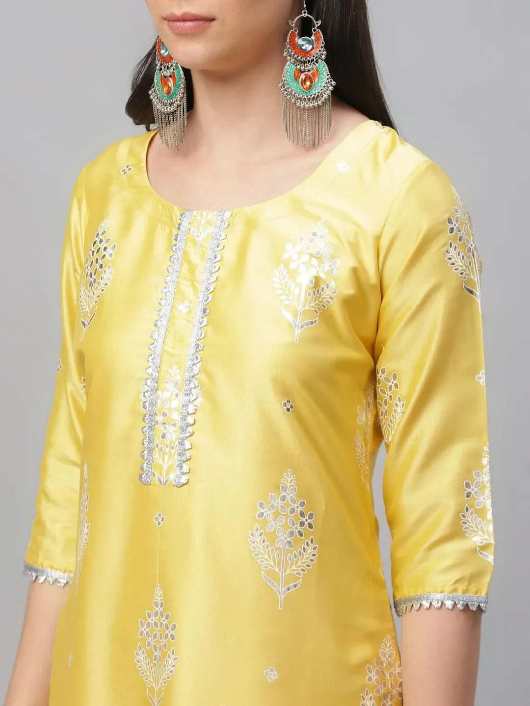 Libas Yellow Printed Shantoon Kurta