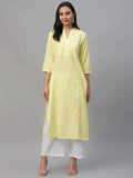 Libas Yellow Solid Cotton Kurta